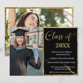 Elegant chic gyllene & svart examensinbjudan inbjudningar