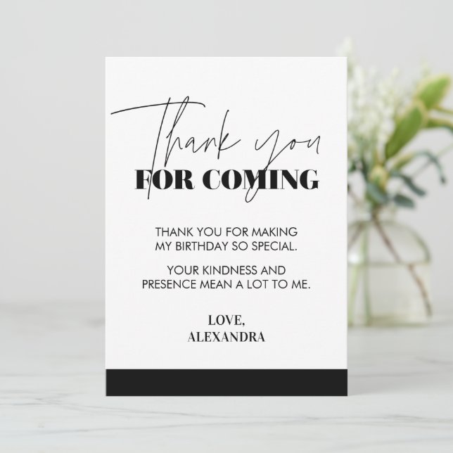 Elegant Chic Handskriven svartvitt Tack Kort (Stående Fram)