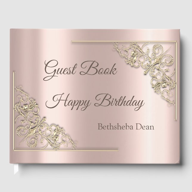 Elegant Chic Hearts Ro Guld Guest Bok (Framsida)