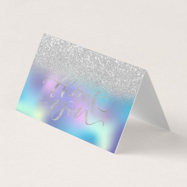 Elegant Chic HoloGraph Silver Bokeh Tack Visitkort (Framsida)