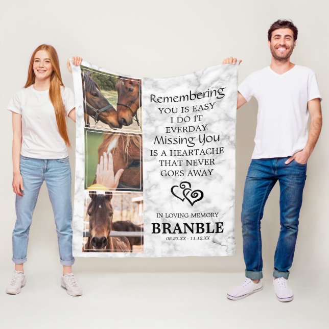 Elegant Chic Horse Memorial Photo Collage Fleecefilt (På plats)