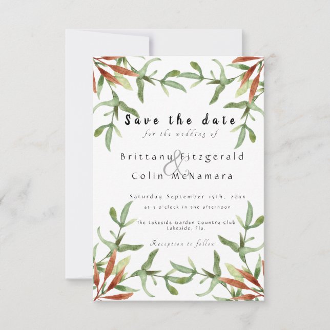 Elegant Chic Höst löv Fall Wedding Spara Datumet (Framsida)