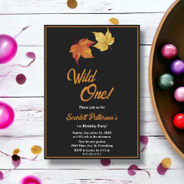 Elegant Chic Höst löv Svartvit 1:a födelsedag Inbjudningar