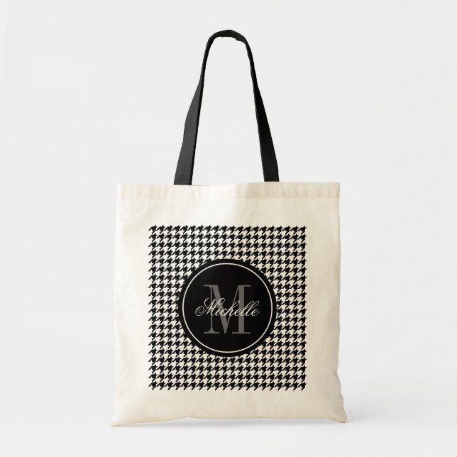 Elegant chic hundtandsmönstrad monogram-handväska tygkasse (Framsidan)