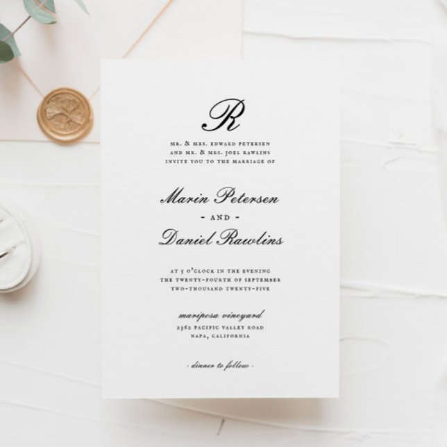 Elegant Chic Inledande klassiskt monogram Bröllop Inbjudningar (Skapare uppladdad)