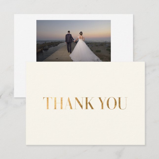 Elegant Chic Ivory Guld Tack Photo Card (Fram/baksida)