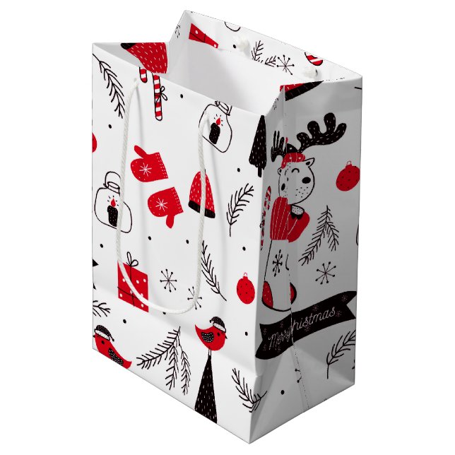 Elegant chic julmönster Mellanstor presentpåse (Framsidan Vinklad)