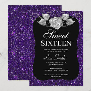 Elegant Chic Lila Glitter Silver Ro Sverige 16 Inbjudningar