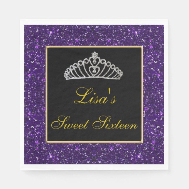 Elegant Chic Lila Glitter Tiara Sweet 16 Pappersservett (Framsidan)
