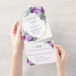Elegant Chic Lila och Guld Blommigt Bröllop