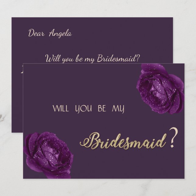 Elegant Chic Lila Ro Bridesmaid Card Inbjudningar (Fram/baksida)