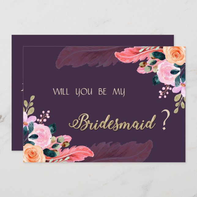 Elegant Chic Lila Ro Fjädra Inbjudningar (Fram/baksida)