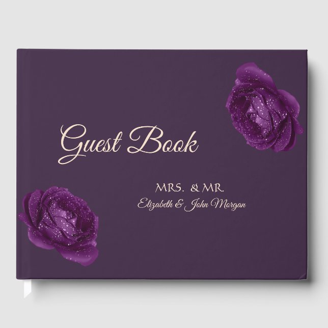 Elegant Chic Lila Rosor Bröllop Gästböcker (Framsida)