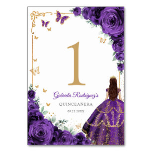 Elegant Chic Lila Rosor Guld Quinceanera Bordsnummer
