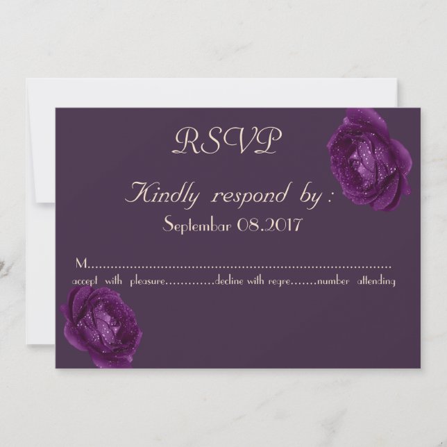 Elegant Chic Lila Rosor RSVP Inbjudningar (Framsida)