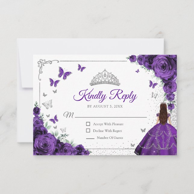Elegant Chic Lila Silver Quinceanera-svar OSA Kort (Framsida)
