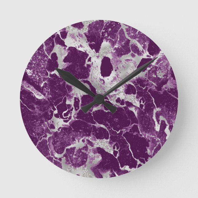 Elegant Chic Lila Violett Abstrakt Mönster Rund Klocka (Framsida)