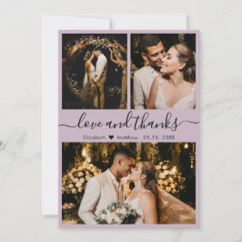Elegant Chic Lilac 3 Photo Collage Bröllop Tack Kort