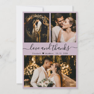 Elegant Chic Lilac 3 Photo Collage Bröllop Tack Kort