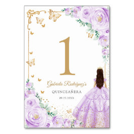 Elegant Chic Lilac Purple Gold Quinceanera Bordsnummer