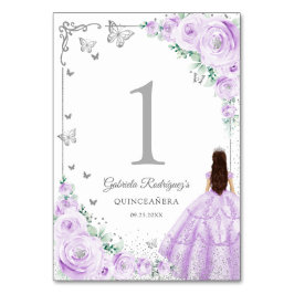 Elegant Chic Lilac Purple Roses Silver Quinceanera Bordsnummer