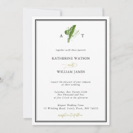 Elegant Chic Lily Valley Krans Svart Vit Bröllop Inbjudningar