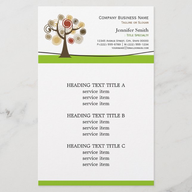 Elegant Chic Livets träd Logotyp Nature Grönt Stil Flygblad (Framsidan)