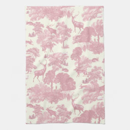 Elegant Chic Ljus rosa Toile Hjort Woodland Kökshandduk