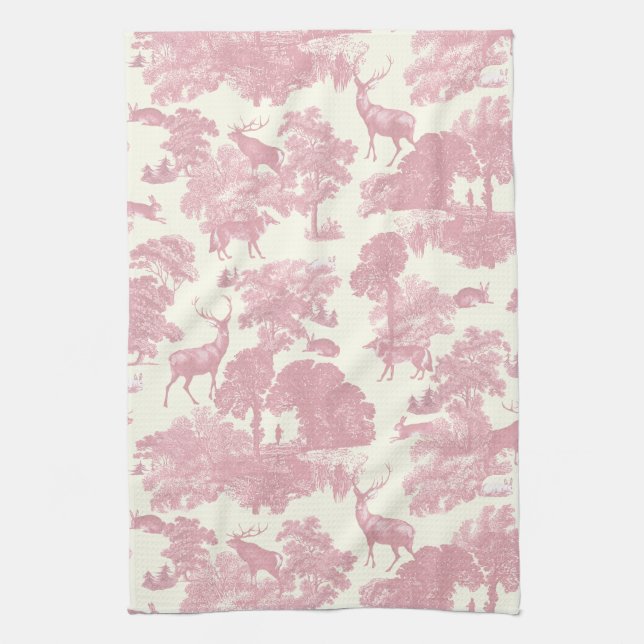 Elegant Chic Ljus rosa Toile Hjort Woodland Kökshandduk (Vertikal)