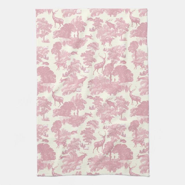 Elegant Chic Ljus rosa Toile Hjort Woodland Kökshandduk (Vertikal)