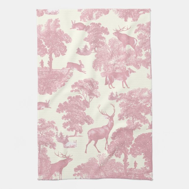 Elegant Chic Ljus rosa Toile Hjort Woodland Kökshandduk (Vertikal)