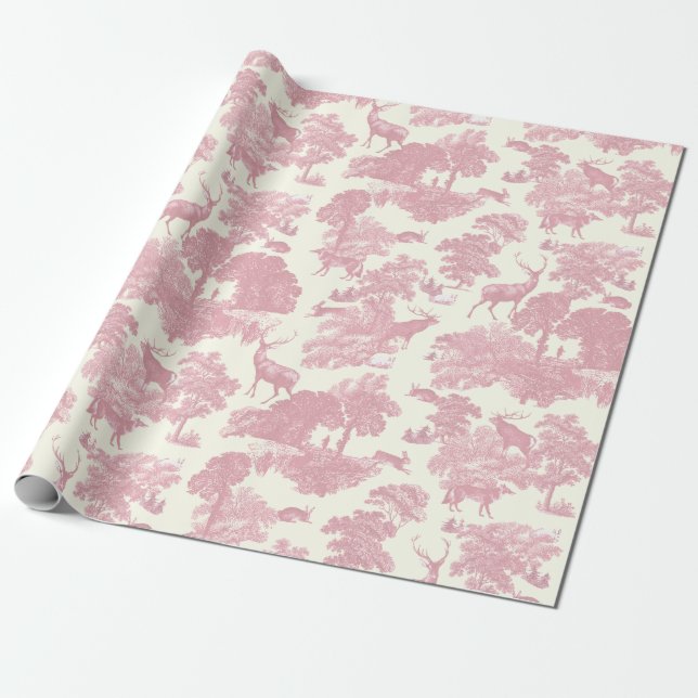 Elegant Chic Ljus rosa Toile Hjort Woodland Presentpapper (Utrullad)