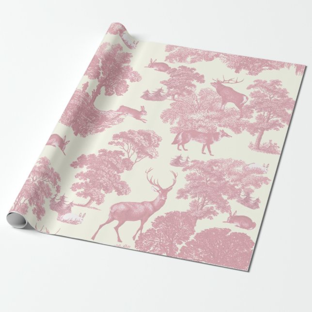 Elegant Chic Ljus rosa Toile Hjort Woodland Presentpapper (Utrullad)
