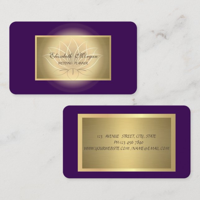 Elegant Chic Lotus Professional,Falskt Guld,Violet Visitkort (Fram/baksida)
