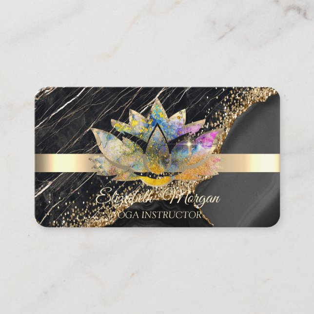Elegant Chic Lotus Svart Marmor Visitkort (Framsida)