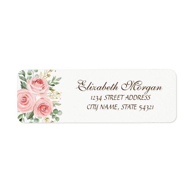 Elegant Chic Luxury Rosa ros Address Label Returadress Etikett (Framsidan)