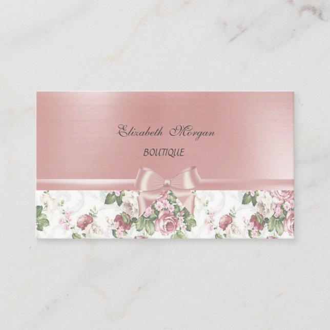 Elegant Chic Lyx , Blommor , Rosa Lintband Rosett Visitkort (Framsida)