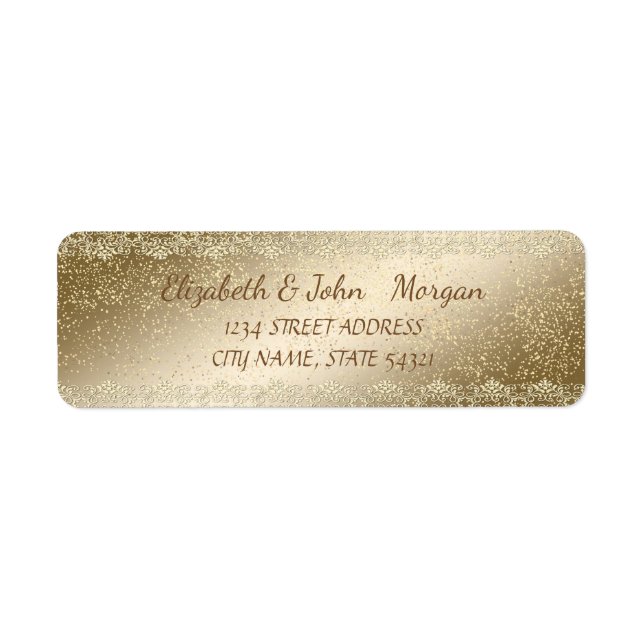 Elegant Chic Lyx, Falskt Guld, Spets, Konfetti Returadress Etikett (Framsidan)