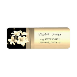 Elegant Chic Lyx, Falskt Guld, Svart, Blommor Returadress Etikett