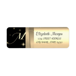 Elegant Chic Lyx, Falskt Guld, Svart, Monogram Returadress Etikett