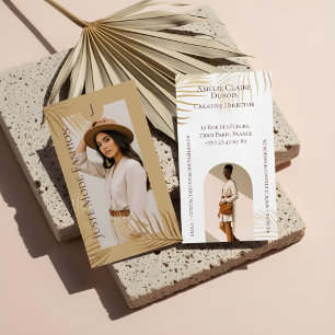 Elegant Chic Lyx Guld Palmträd Foto Monogram Visitkort