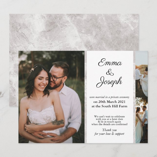 Elegant chic marble Bröllop anpassningsbar  Photo (Fram/baksida)