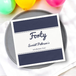 Elegant Chic, marinblå, modern, 40:e födelsedag Pappersservett