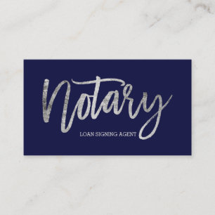 Elegant chic marinblå silvertypografi för Notary Visitkort