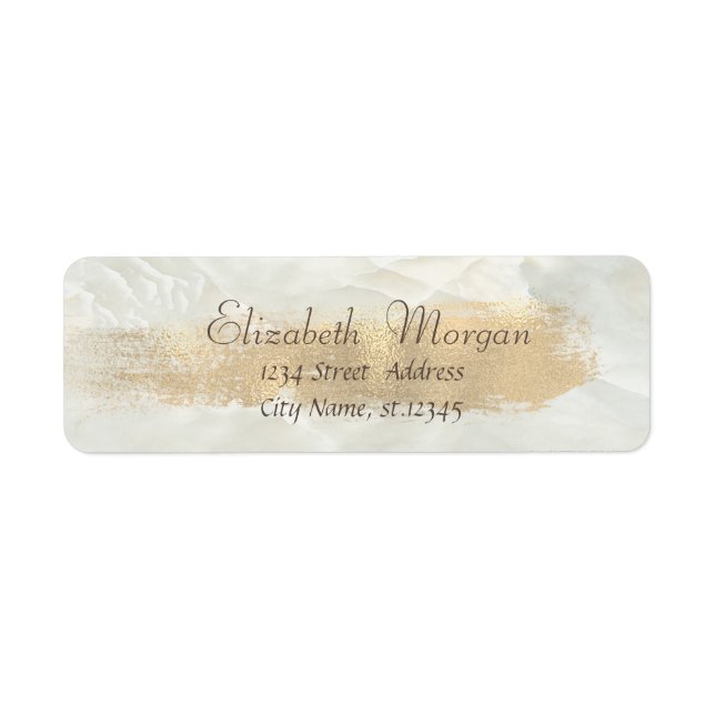 Elegant Chic Marmor, Falsk Guld Penseldrag Returadress Etikett (Framsidan)