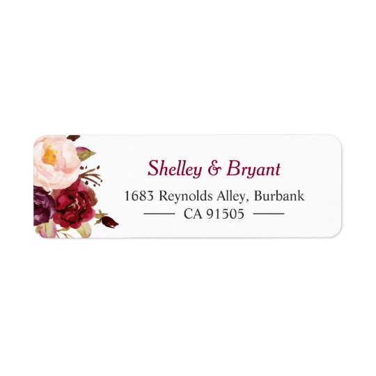 Elegant chic Marsala Burgundy röd höstblommigt Returadress Etikett