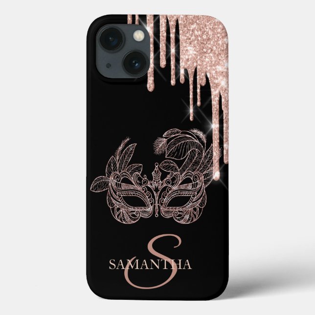 Elegant Chic Masque Rose Gold Glitter Drips  (Baksida)