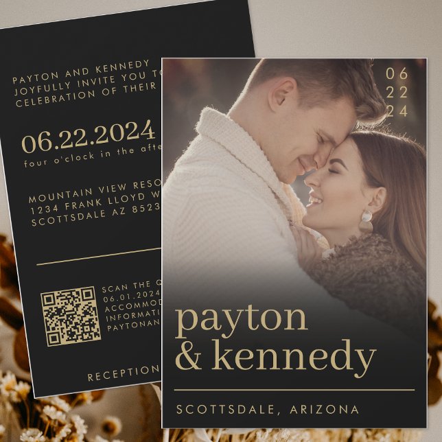 Elegant Chic med enkel Snyggt Modern QR-kodfoto Inbjudningar (Skapare uppladdad)