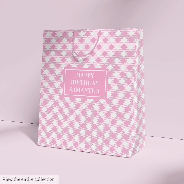 Elegant Chic Medelstor presentpåse Klassisk Rosa R (Elegant Chic Medium Gift Bag Classic Pink Plaid)