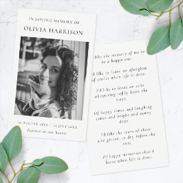 Elegant Chic Memorial | Dikt för vanliga foto Visitkort
